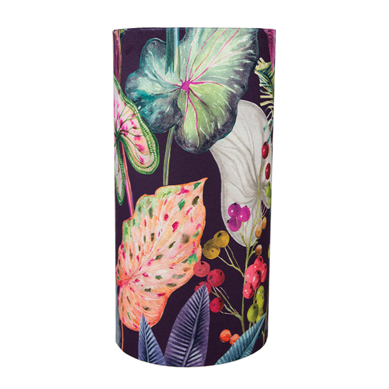 Oasis Aubergine Floral Velvet Tall Drum Lampshade