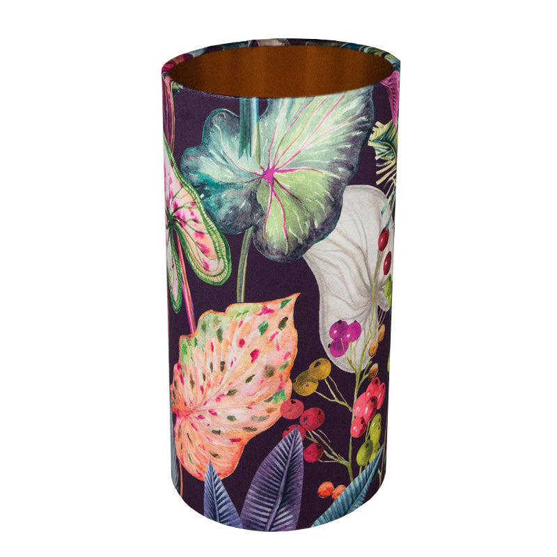 Oasis Aubergine Floral Velvet Tall Drum Lampshade