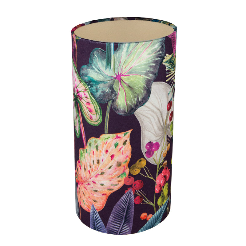 Oasis Aubergine Floral Velvet Tall Drum Lampshade