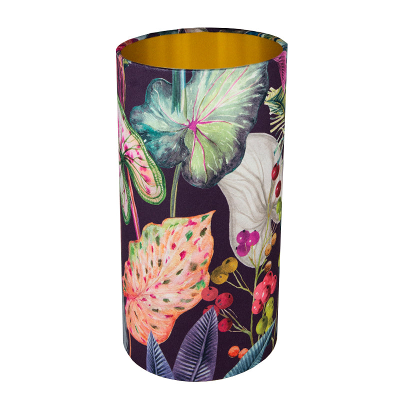 Oasis Aubergine Floral Velvet Tall Drum Lampshade