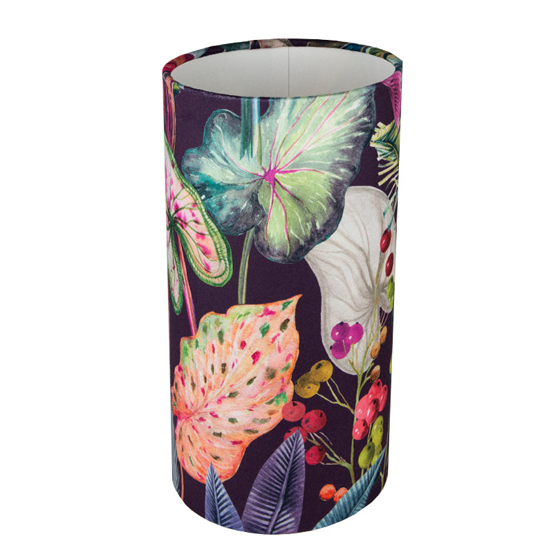Oasis Aubergine Floral Velvet Tall Drum Lampshade