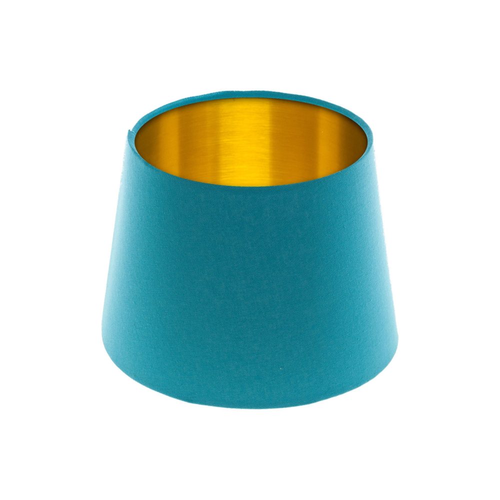 Aqua Blue French Drum Lampshade Brushed Gold Inner