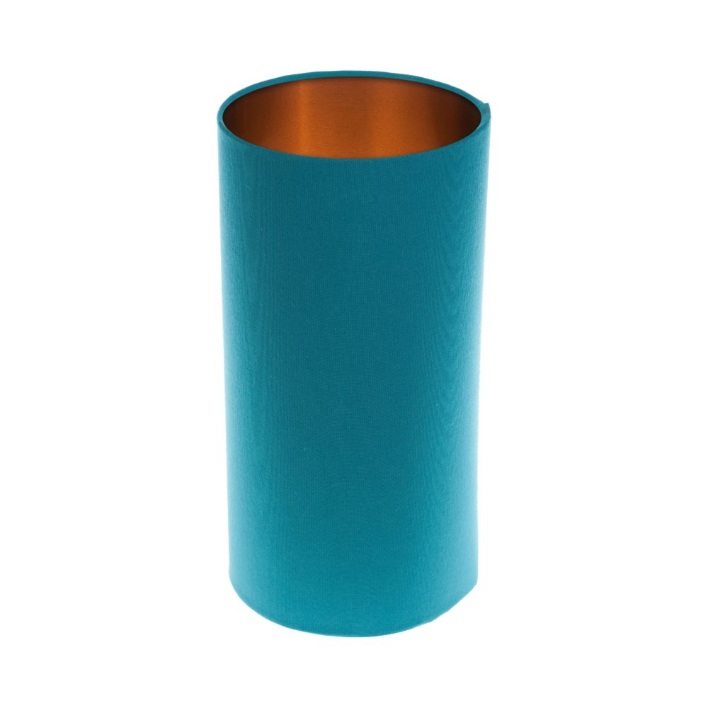 Aqua Blue Tall Drum Lampshade Brushed Copper Inner
