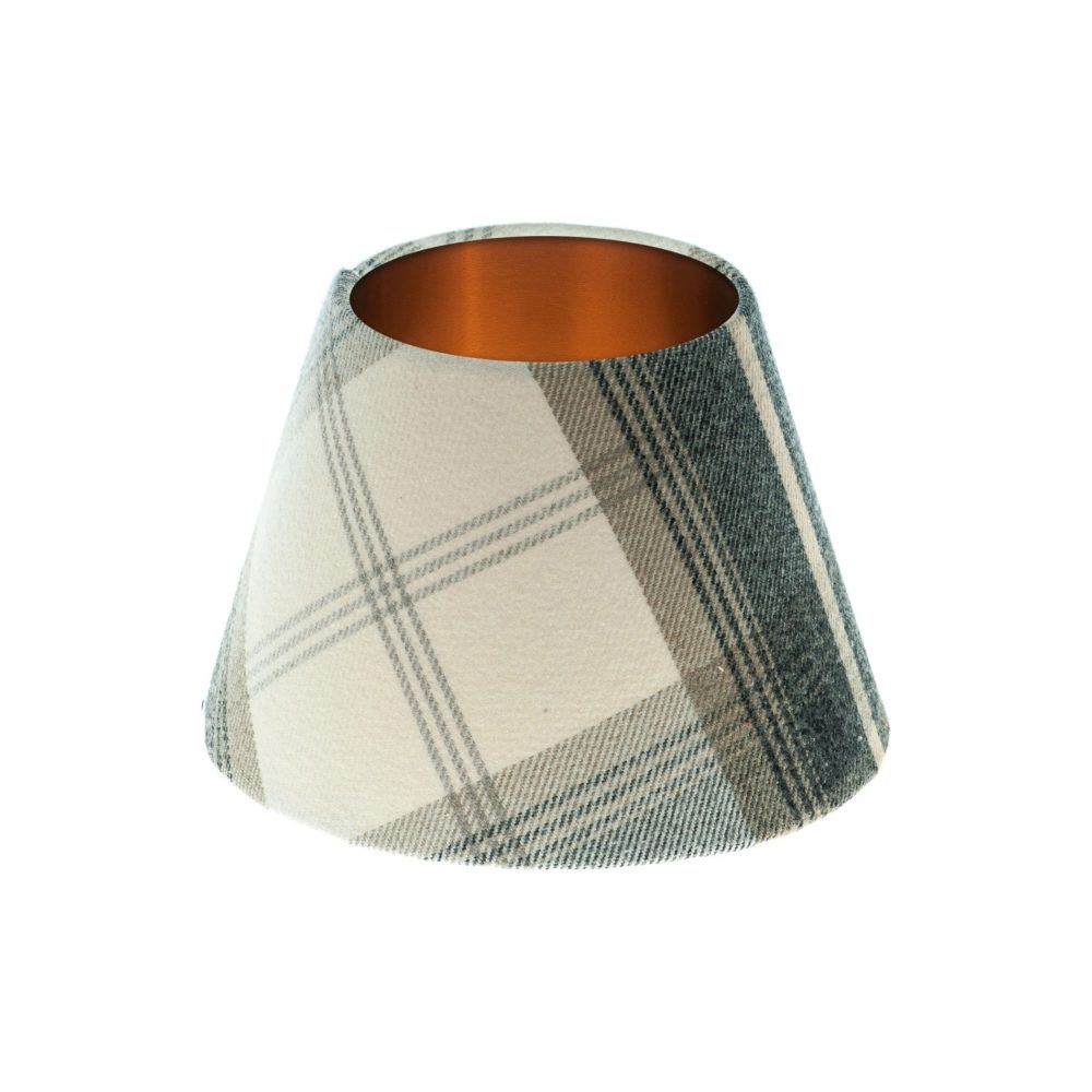 Balmoral Charcoal Tartan Empire Lampshade Brushed Copper Inner