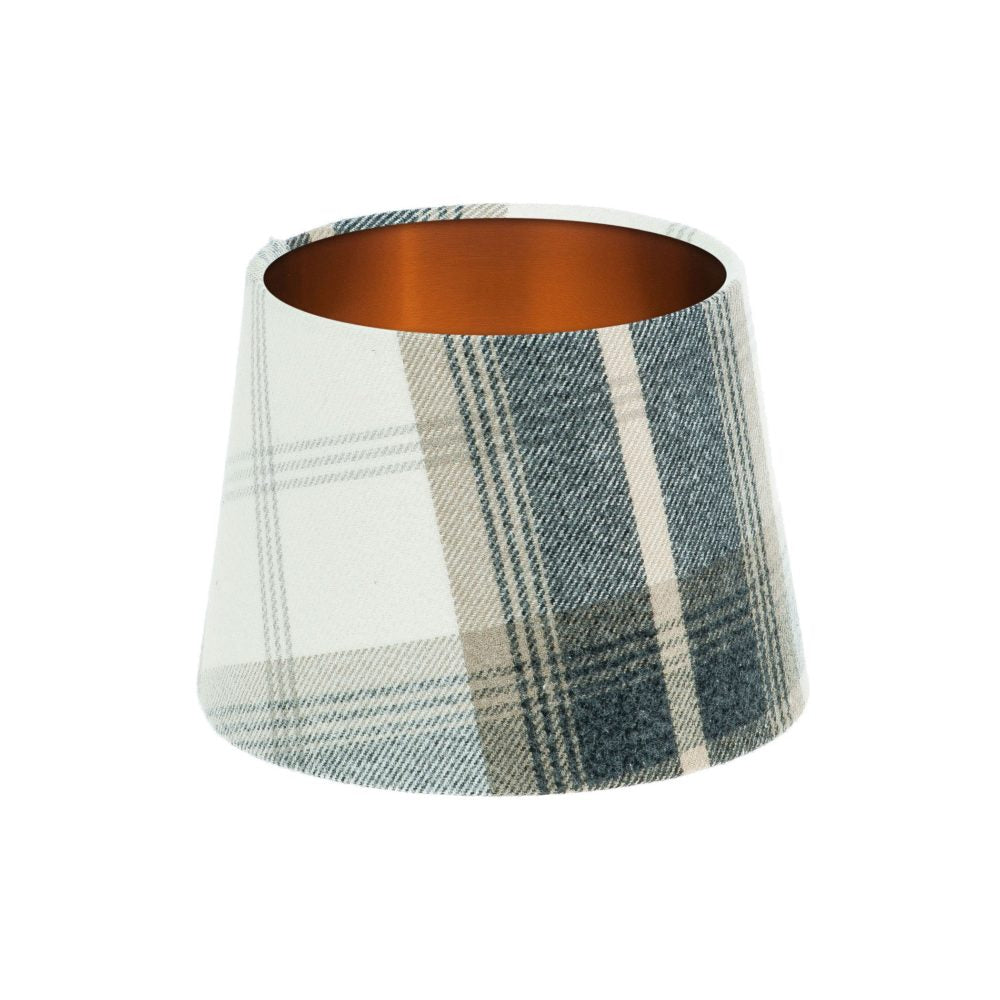 Balmoral Charcoal Tartan French Drum Lampshade Brushed Copper Inner