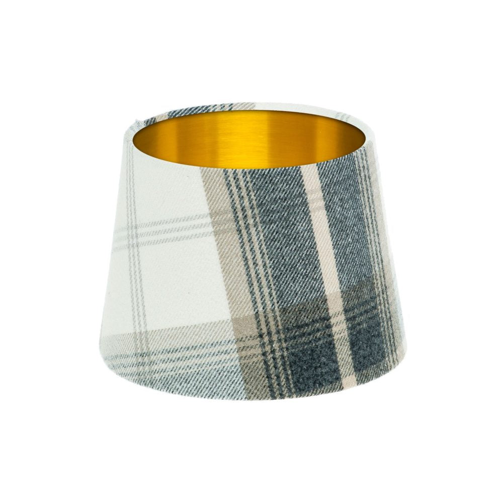 Balmoral Charcoal Tartan French Drum Lampshade Brushed Gold Inner