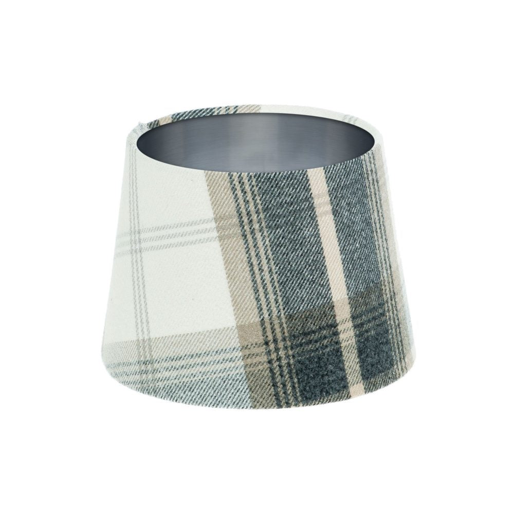 Balmoral Charcoal Tartan French Drum Lampshade Brushed Silver Inner