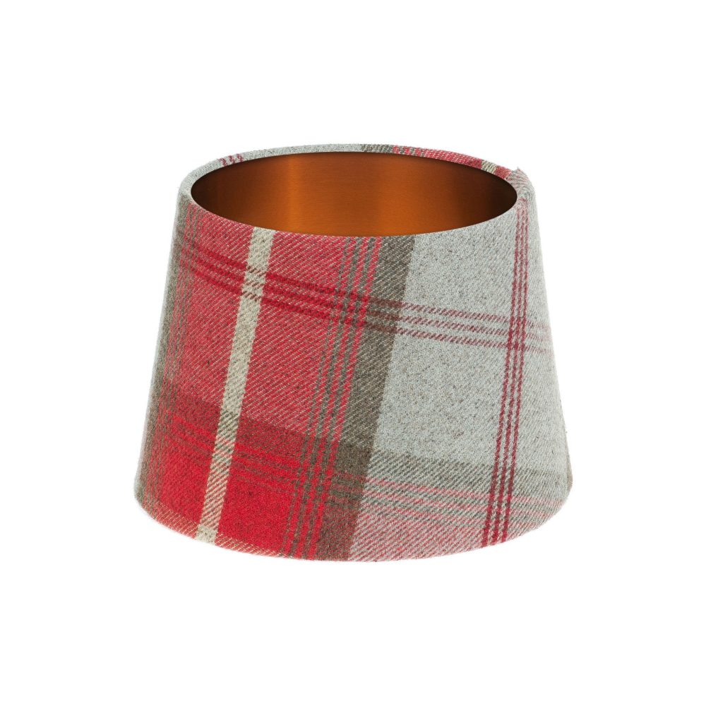 Balmoral Cherry Tartan French Drum Lampshade Brushed Copper Inner