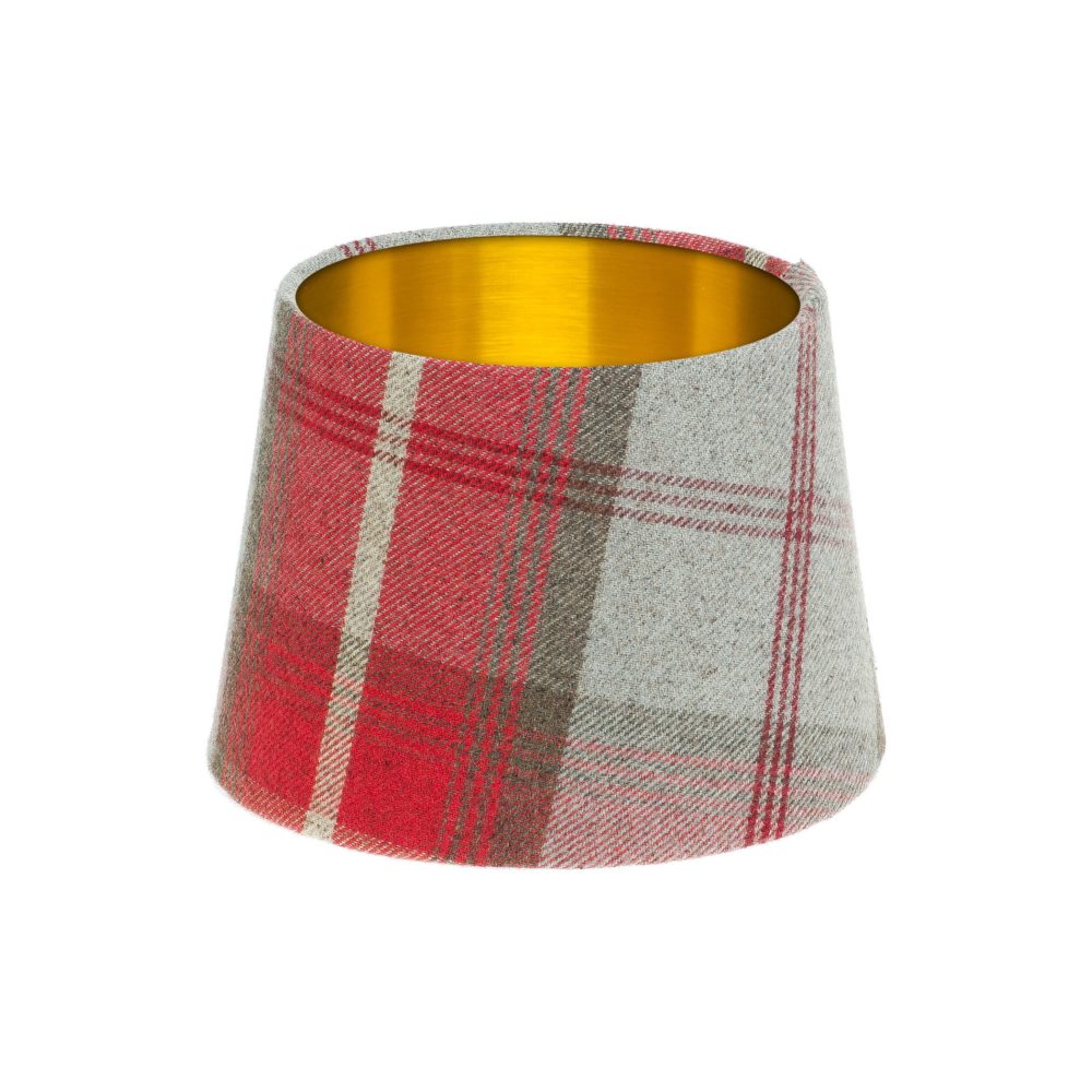 Balmoral Cherry Tartan French Drum Lampshade Brushed Gold Inner