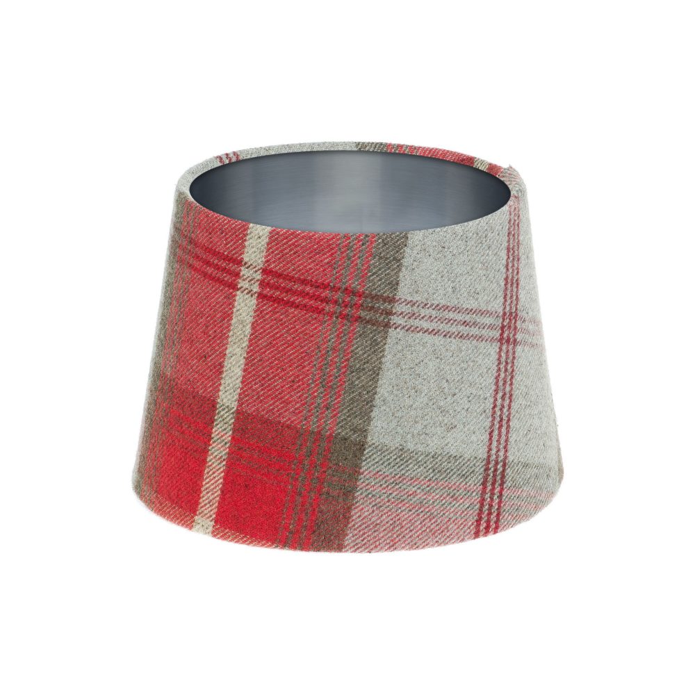 Balmoral Cherry Tartan French Drum Lampshade Brushed Silver Inner