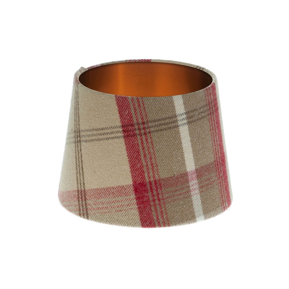 Balmoral Cranberry Tartan French Drum Lampshade Brushed Copper Inner
