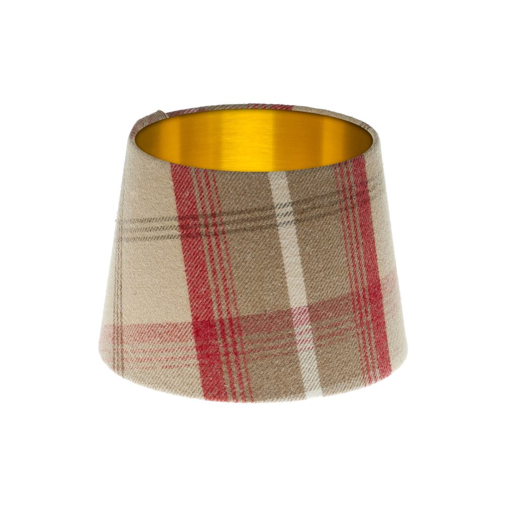 Balmoral Cranberry Tartan French Drum Lampshade Brushed Gold Inner