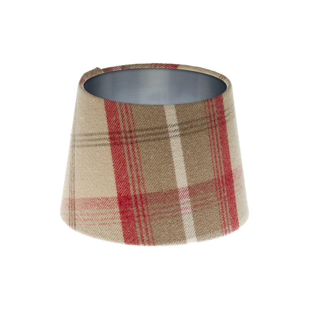 Balmoral Cranberry Tartan French Drum Lampshade Brushed Silver Inner