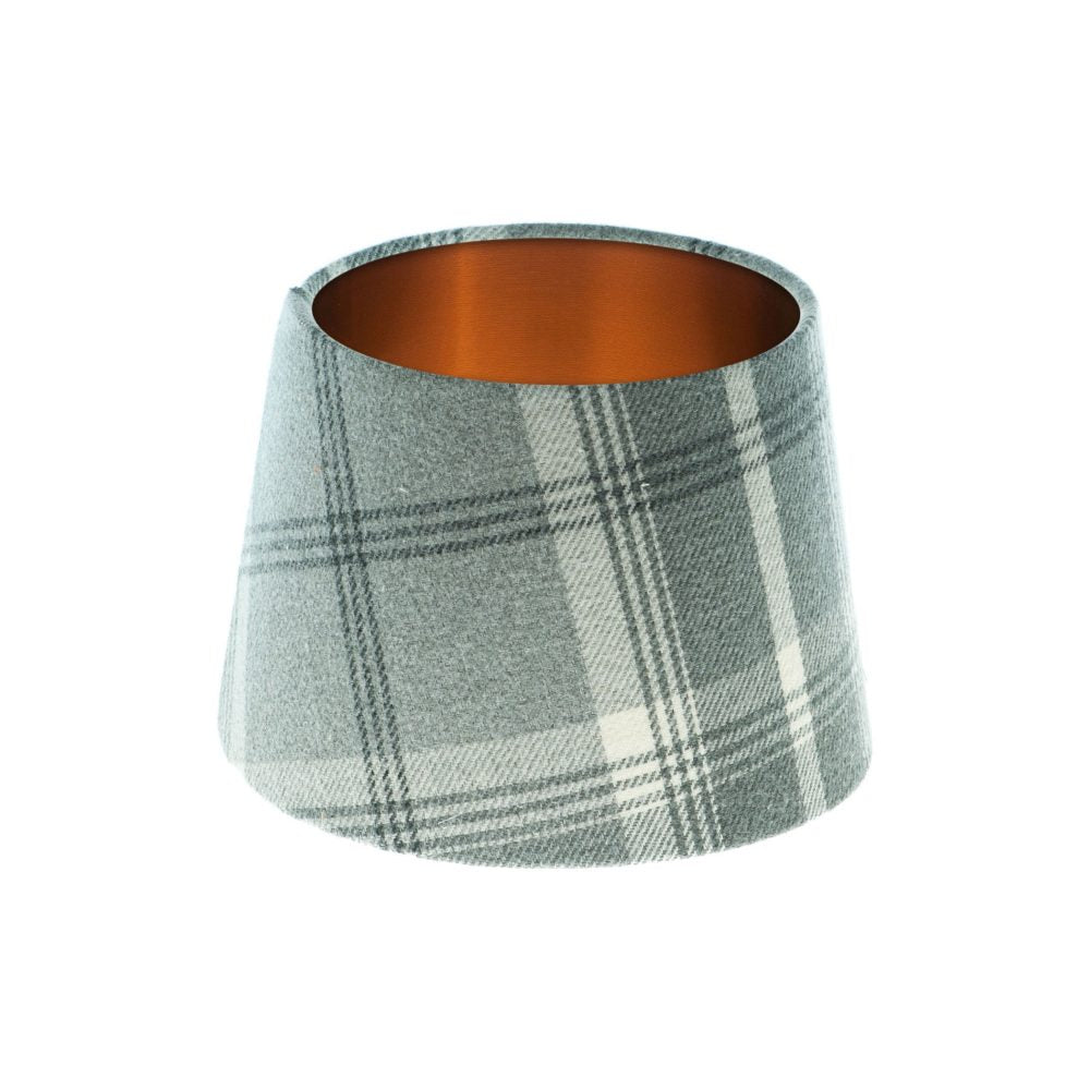 Balmoral Dove Grey Tartan French Drum Lampshade Brushed Copper Inner
