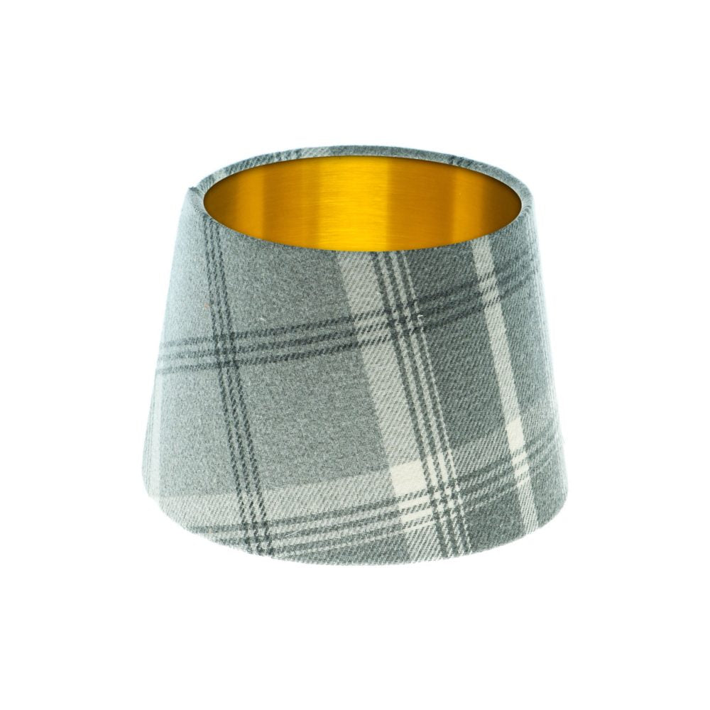 Balmoral Dove Grey Tartan French Drum Lampshade Brushed Gold Inner