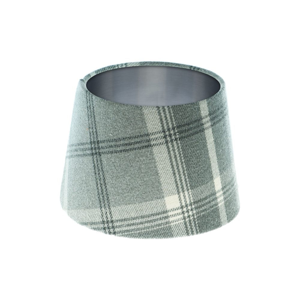 Balmoral Dove Grey Tartan French Drum Lampshade Brushed Silver Inner