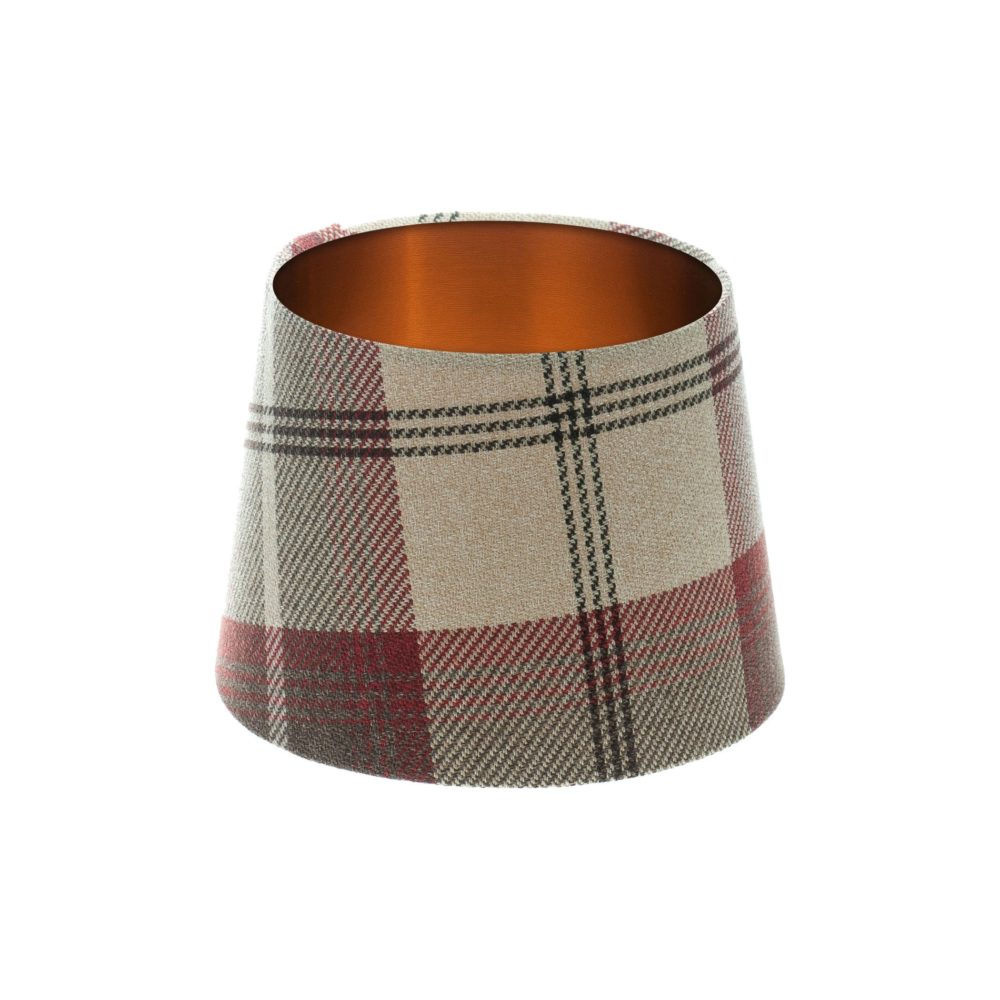 Balmoral Maroon Tartan French Drum Lampshade Brushed Copper Inner