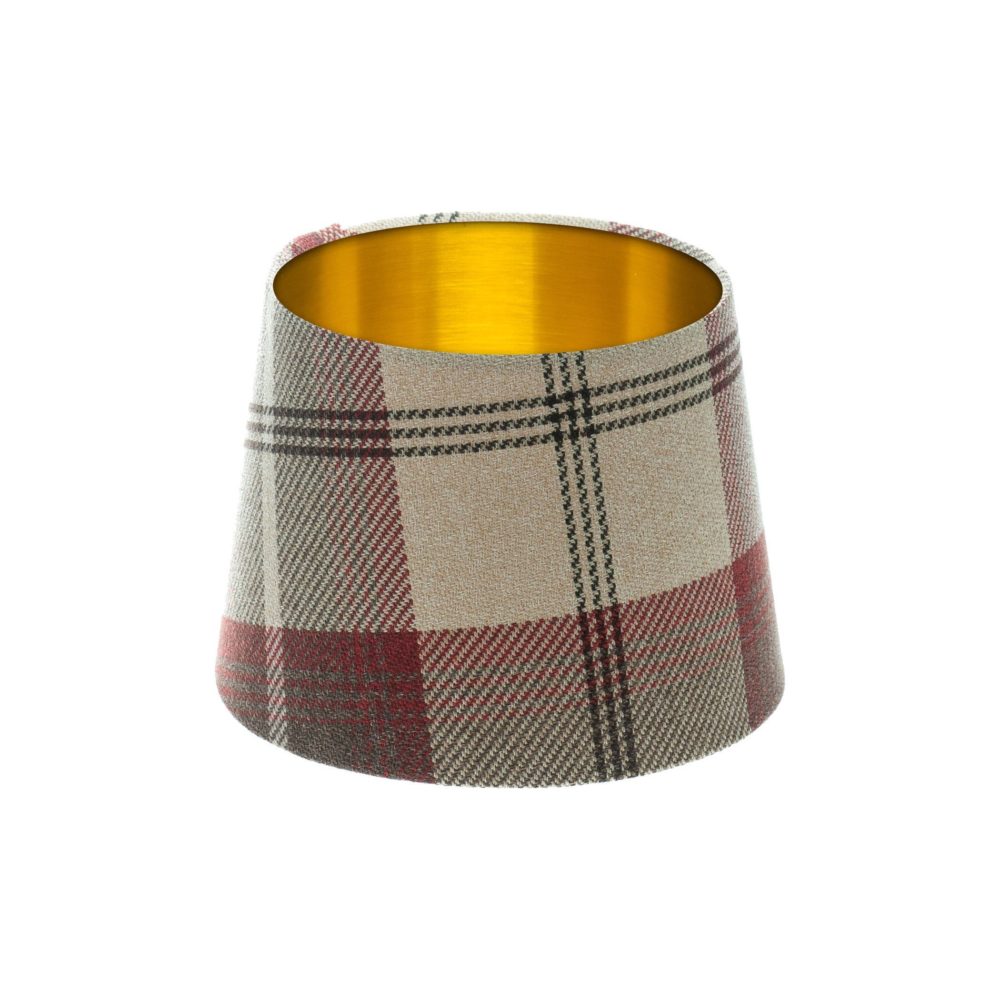 Balmoral Maroon Tartan French Drum Lampshade Brushed Gold Inner