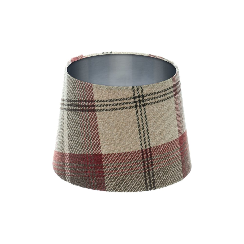 Balmoral Maroon Tartan French Drum Lampshade Brushed Silver Inner