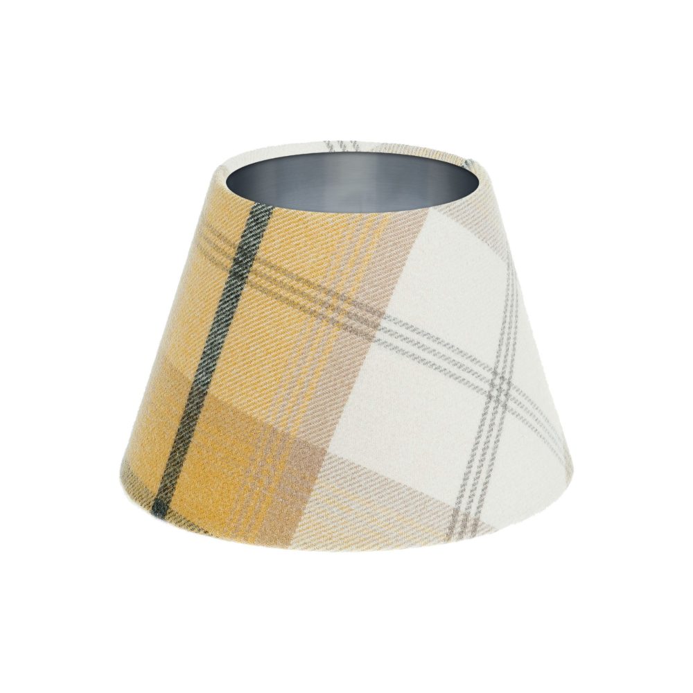 Balmoral Ochre Tartan Empire Lampshade Brushed Silver Inner