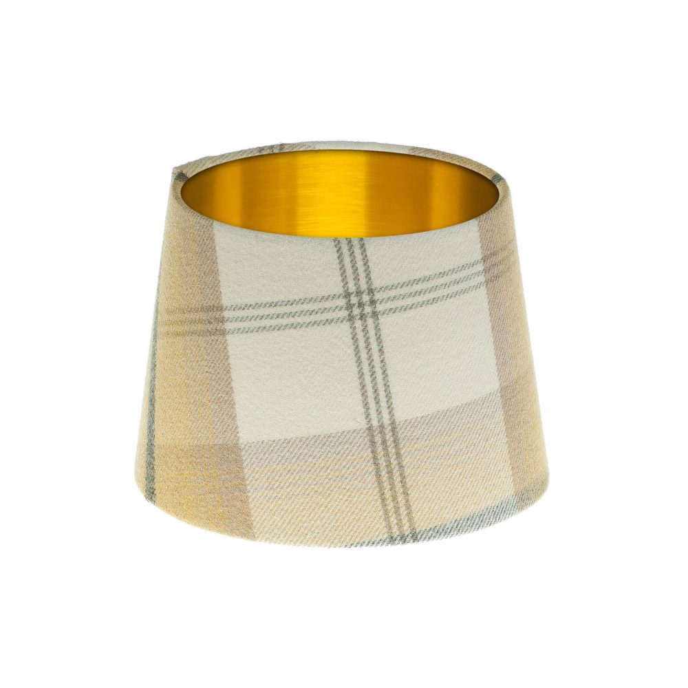 Balmoral Ochre Tartan French Drum Lampshade Brushed Gold Inner