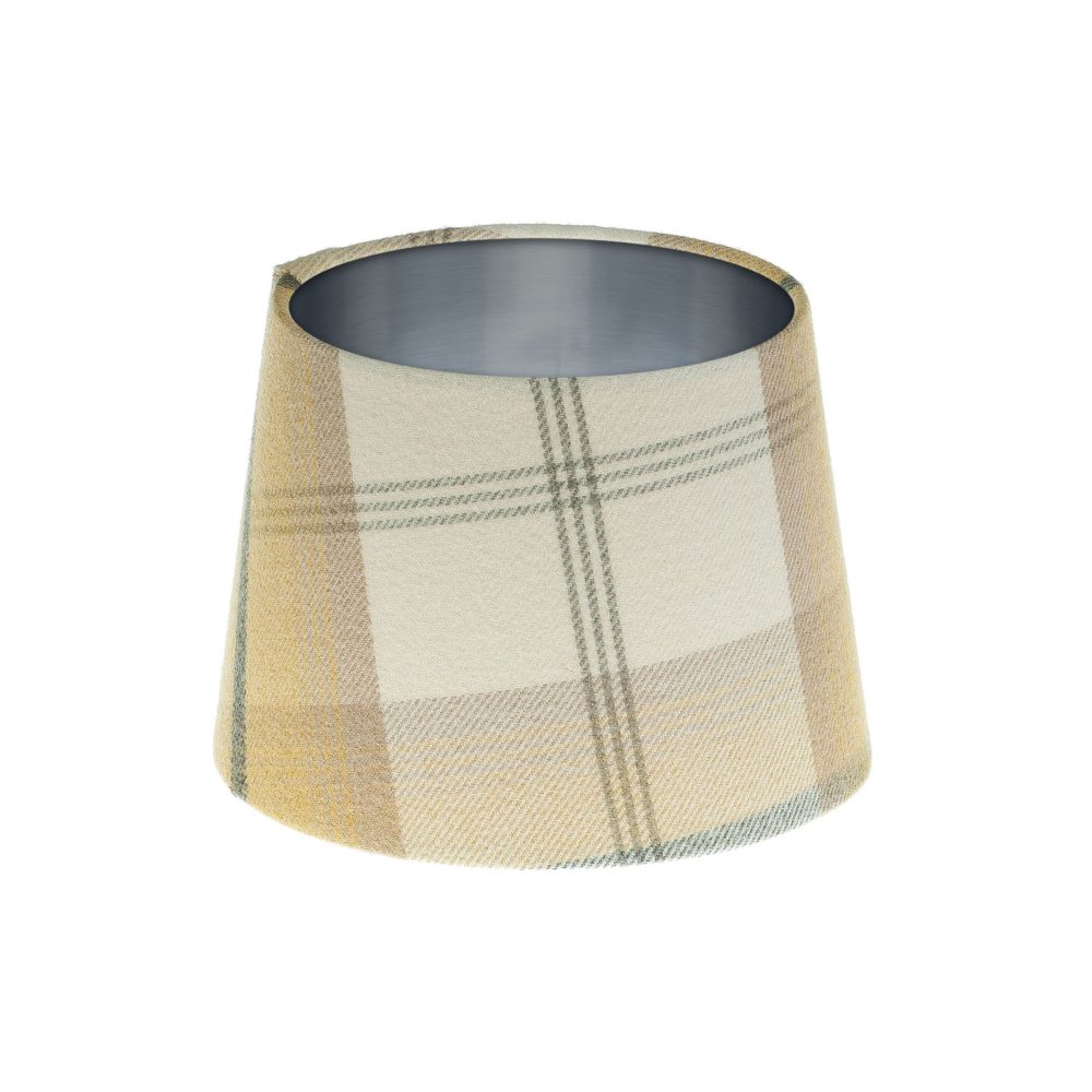 Balmoral Ochre Tartan French Drum Lampshade Brushed Silver Inner