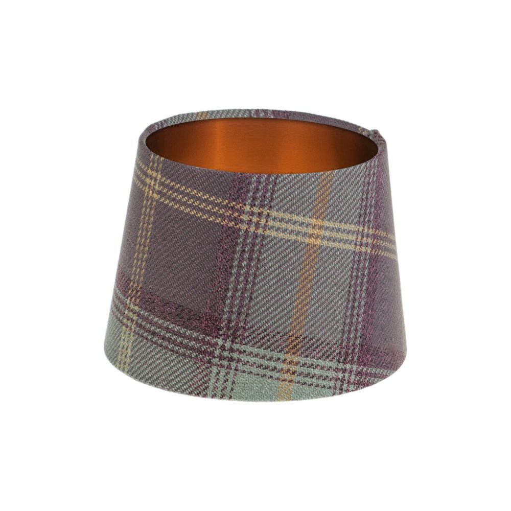 Balmoral Lavender Tartan French Drum Lampshade Brushed Copper Inner