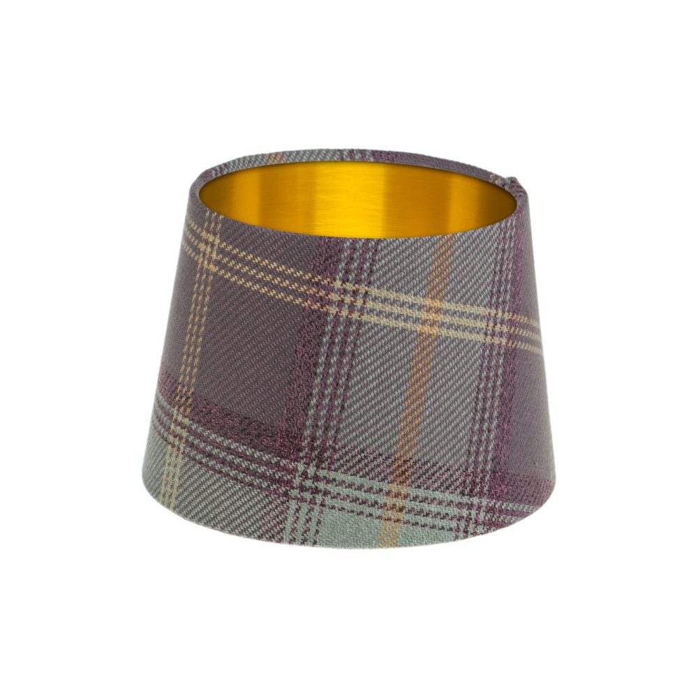 Balmoral Lavender Tartan French Drum Lampshade Brushed Gold Inner