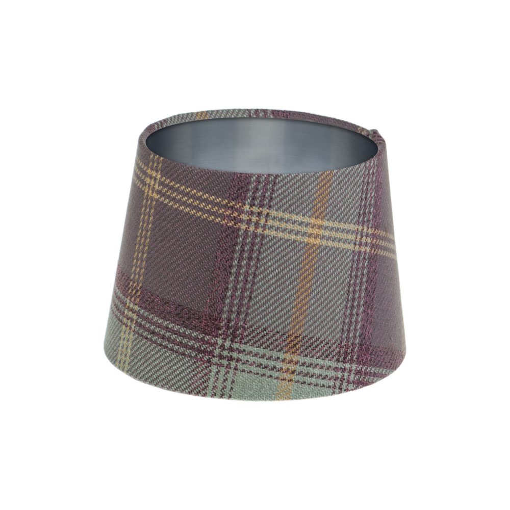 Balmoral Lavender Tartan French Drum Lampshade Brushed Silver Inner
