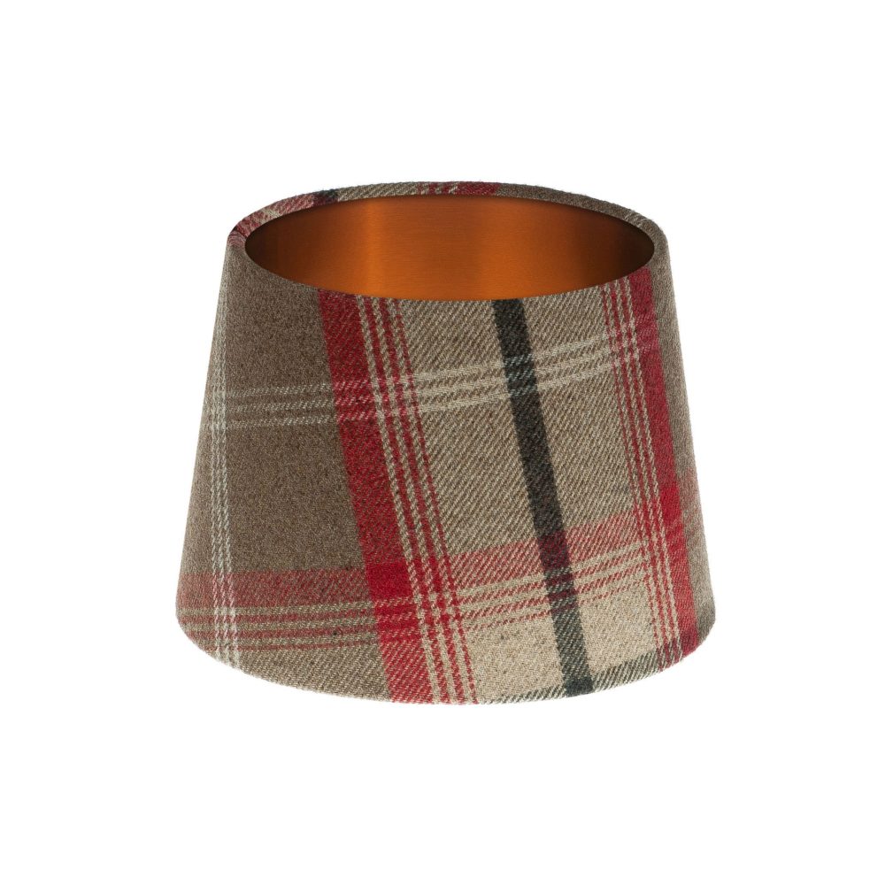 Balmoral Rosso Tartan French Drum Lampshade Brushed Copper Inner