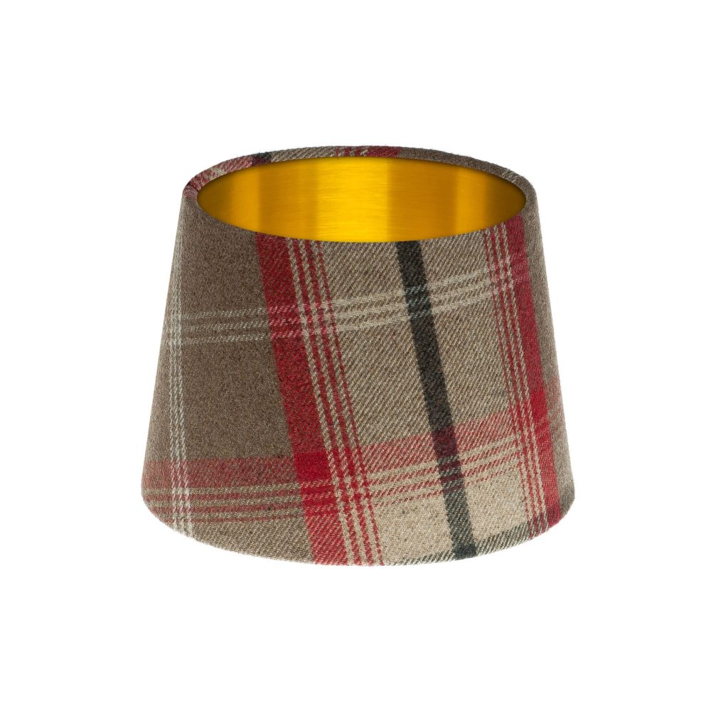 Balmoral Rosso Tartan French Drum Lampshade Brushed Gold Inner