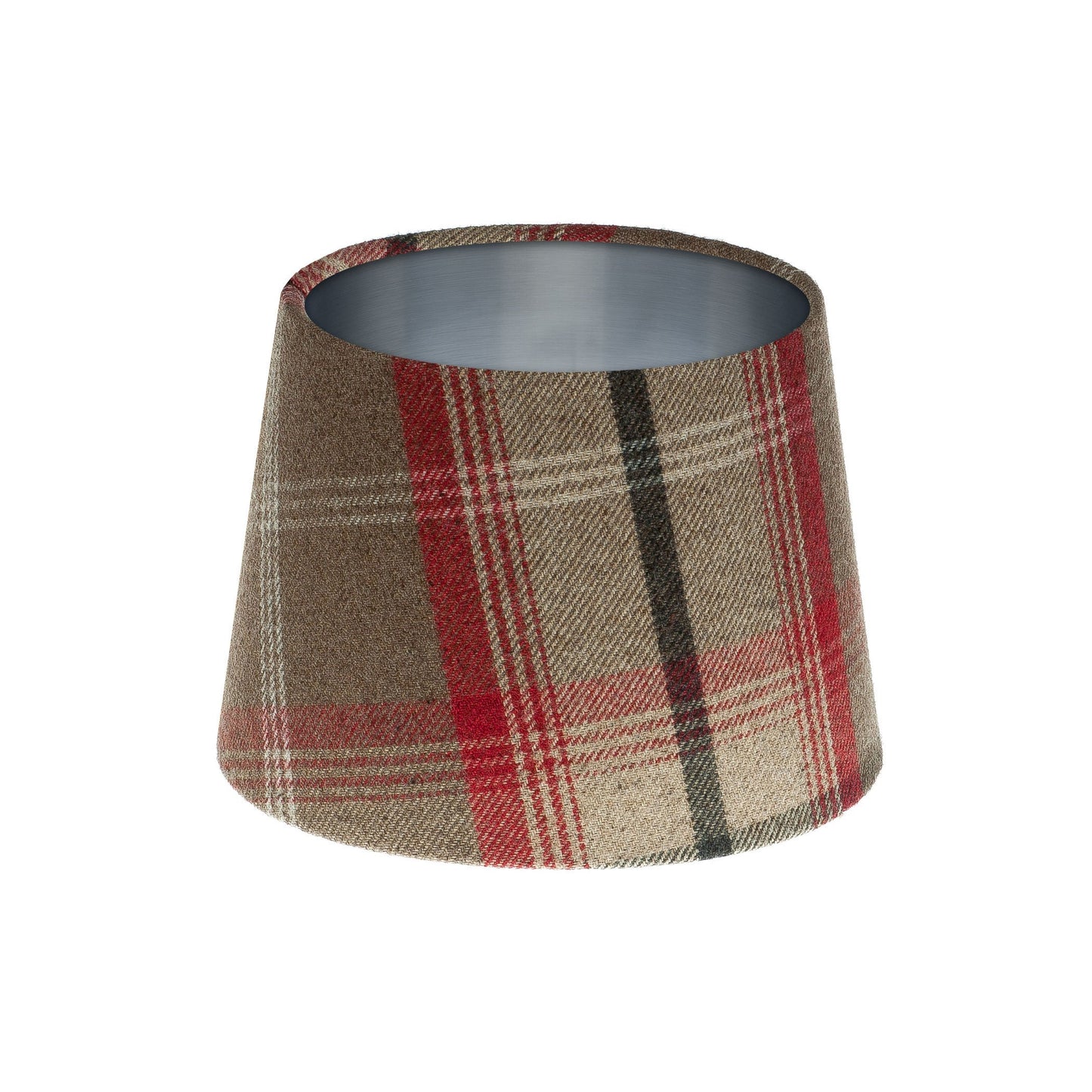 Balmoral Rosso Tartan French Drum Lampshade Brushed Silver Inner