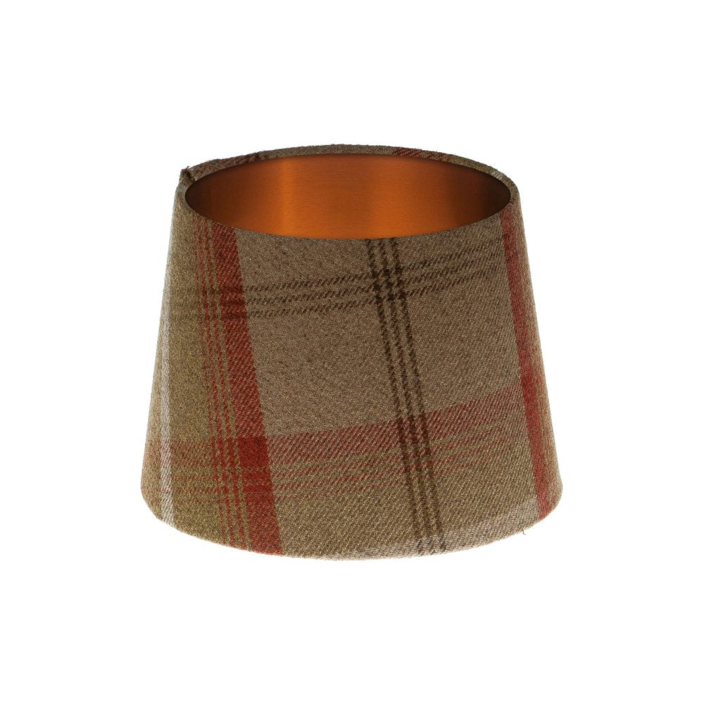 Balmoral Rust Tartan French Drum Lampshade Brushed Copper Inner