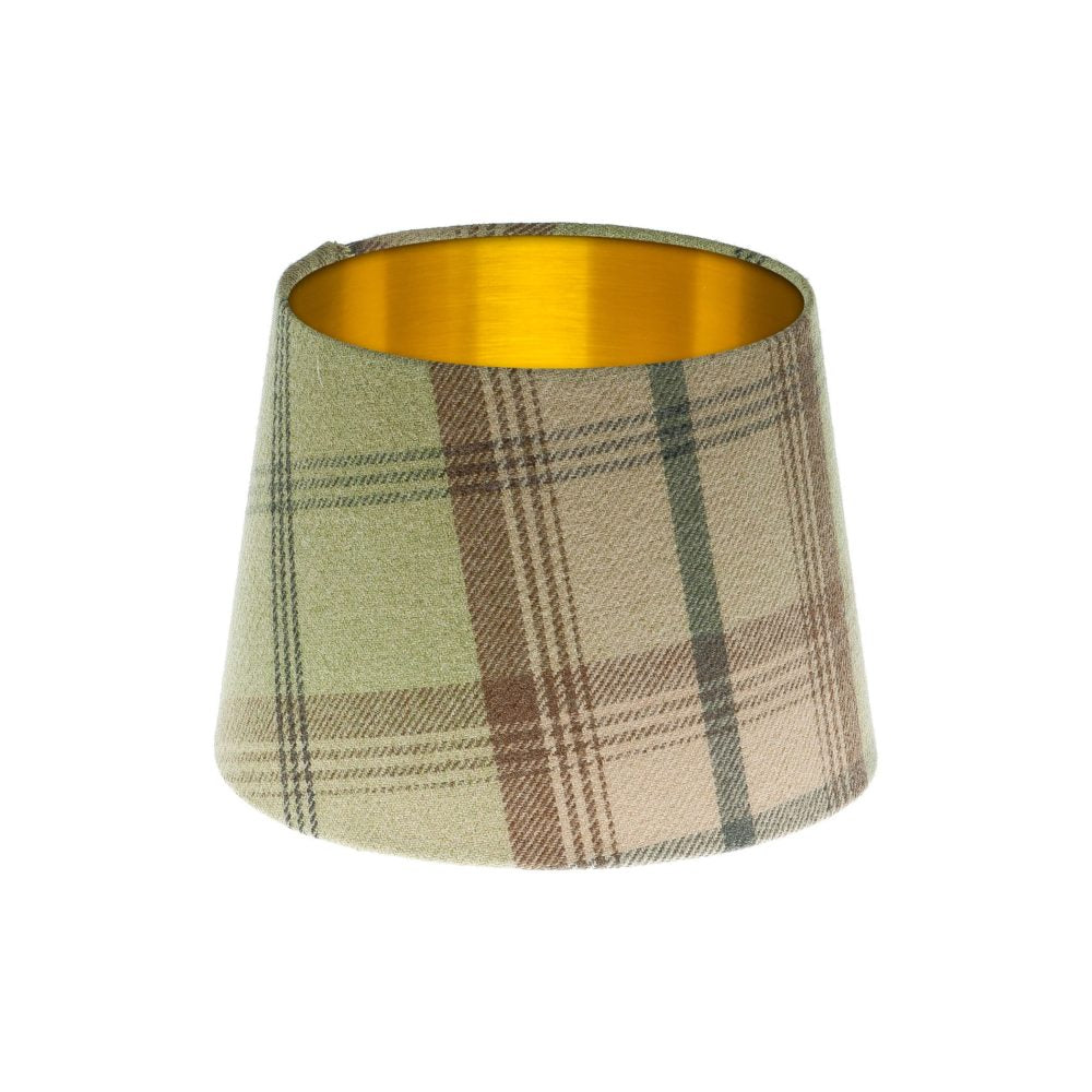 Balmoral Sage Tartan French Drum Lampshade Brushed Gold Inner