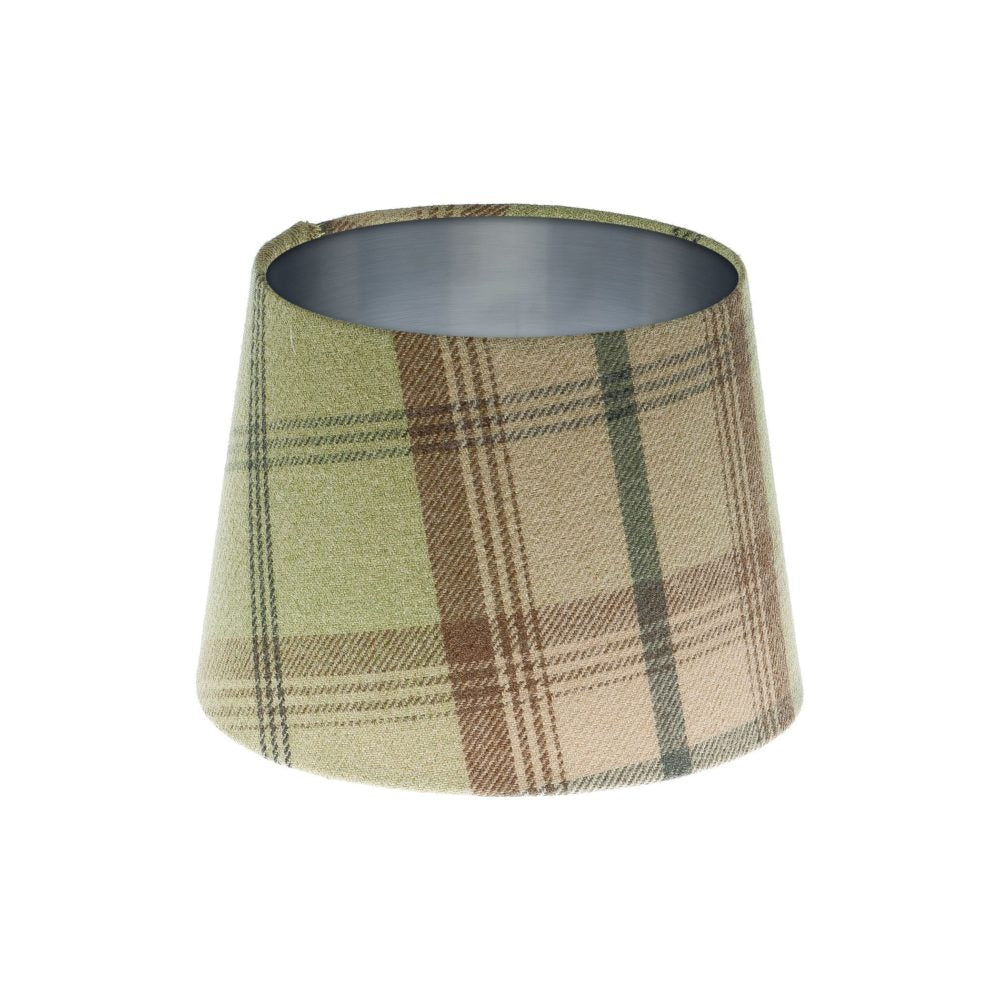 Balmoral Sage Tartan French Drum Lampshade Brushed Silver Inner
