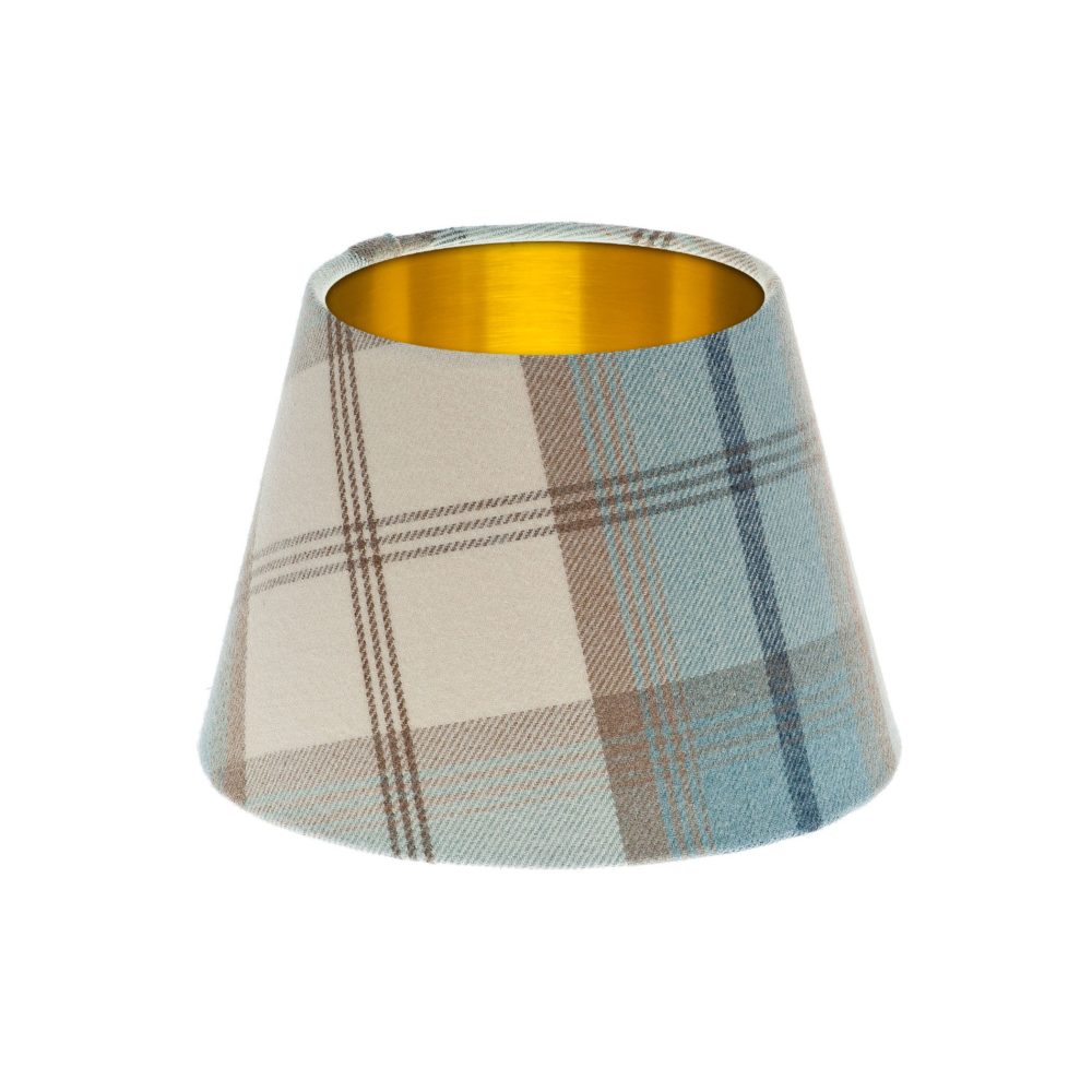 Balmoral Sky Tartan Empire Lampshade Brushed Gold Inner
