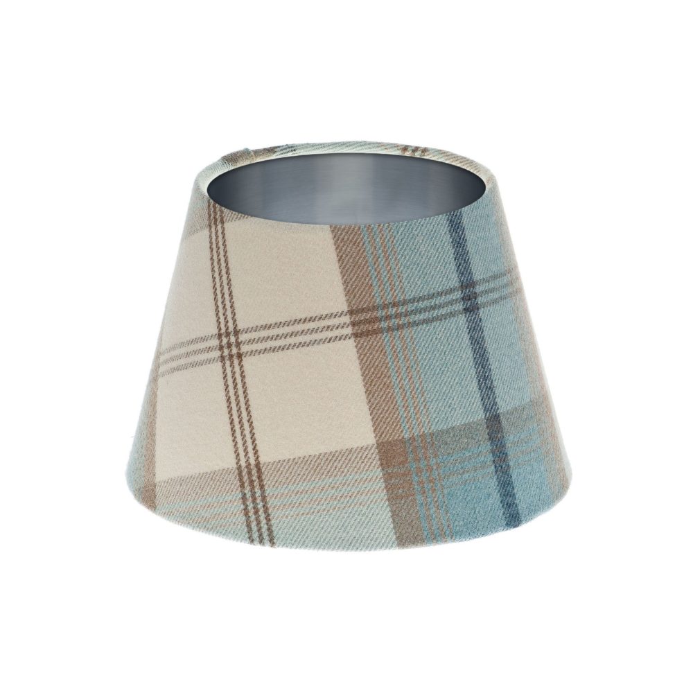 Balmoral Sky Tartan Empire Lampshade Brushed Silver Inner