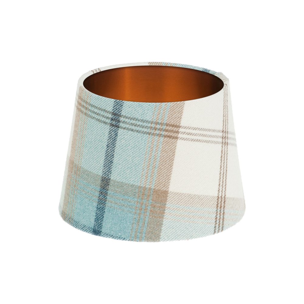 Balmoral Sky Tartan French Drum Lampshade Brushed Copper Inner