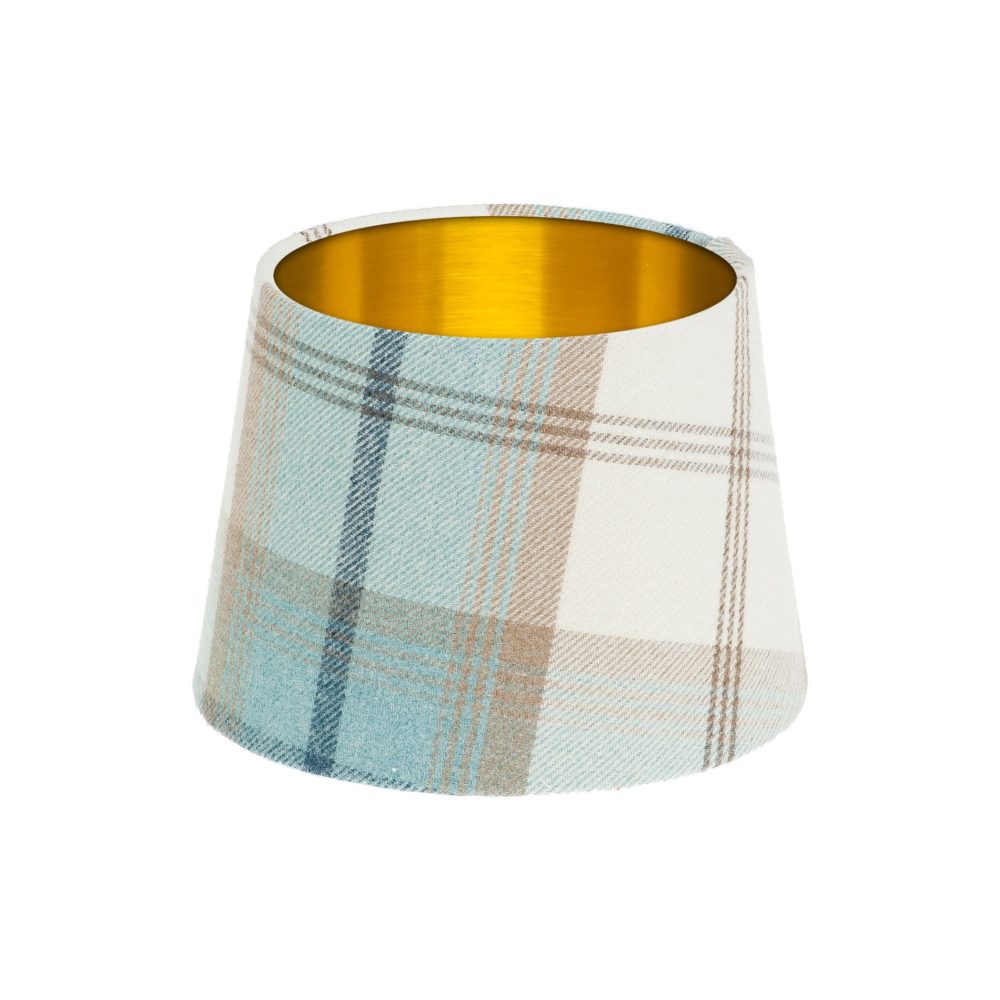 Balmoral Sky Tartan French Drum Lampshade Brushed Gold Inner