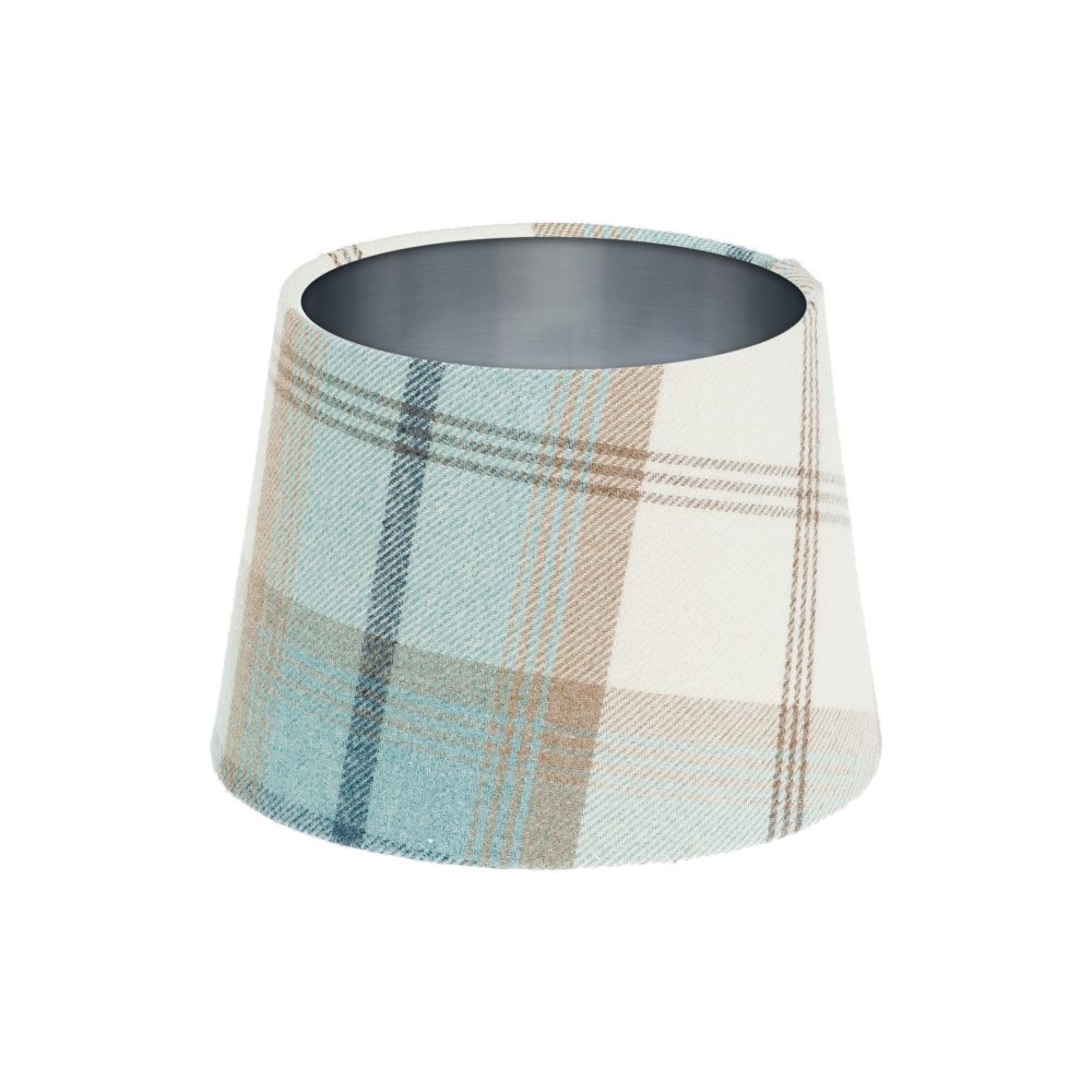 Balmoral Sky Tartan French Drum Lampshade Brushed Silver Inner