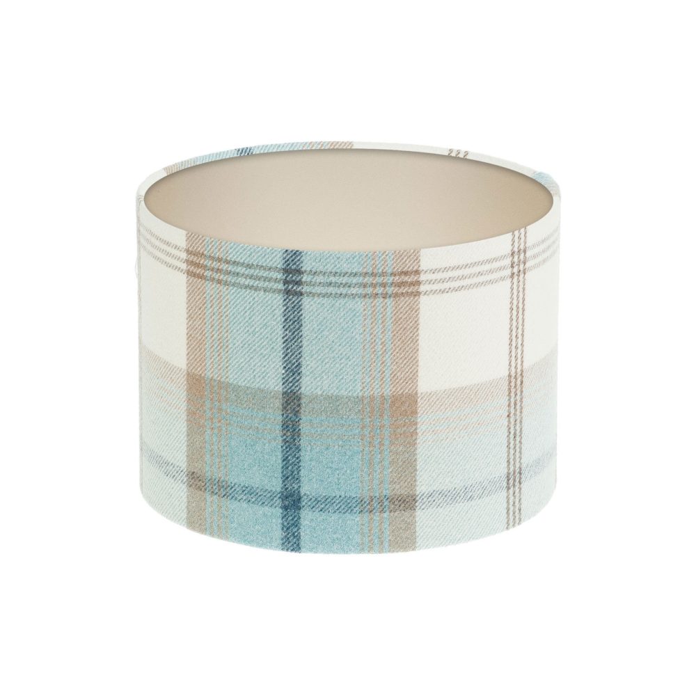 Balmoral Sky Tartan Drum Lampshade Champagne Inner