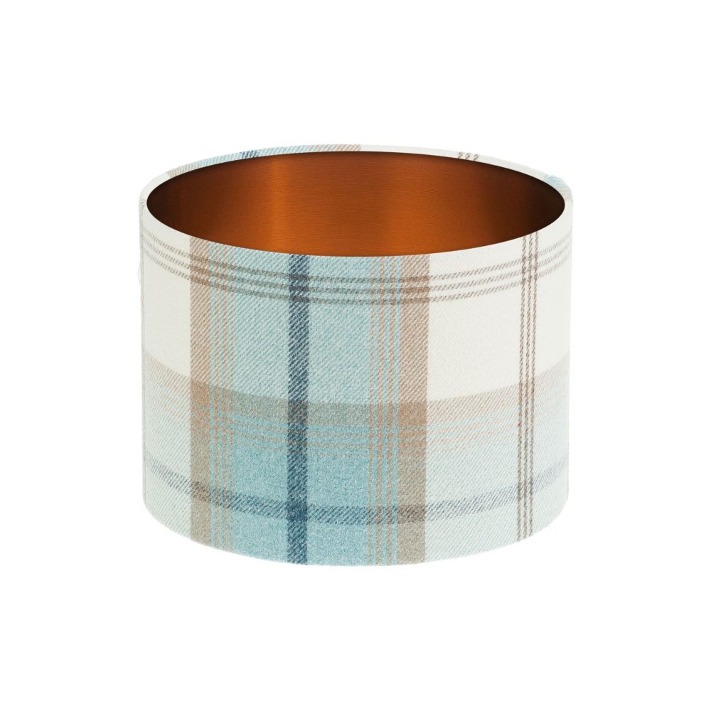Balmoral Sky Tartan Drum Lampshade Brushed Copper Inner