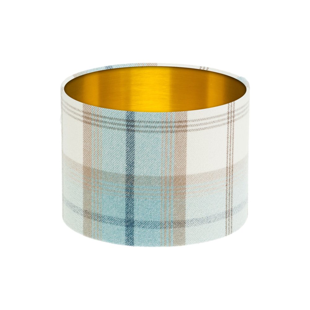 Balmoral Sky Tartan Drum Lampshade Brushed Gold Inner