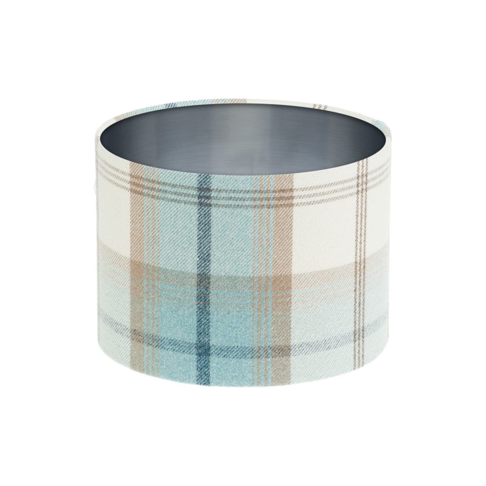 Balmoral Sky Tartan Drum Lampshade Brushed Silver Inner