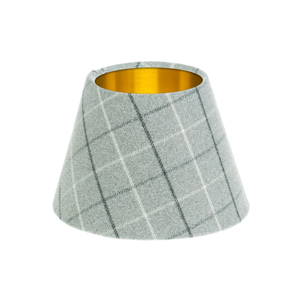 Bamburgh Dove Grey Tartan Empire Lampshade Brushed Gold Inner