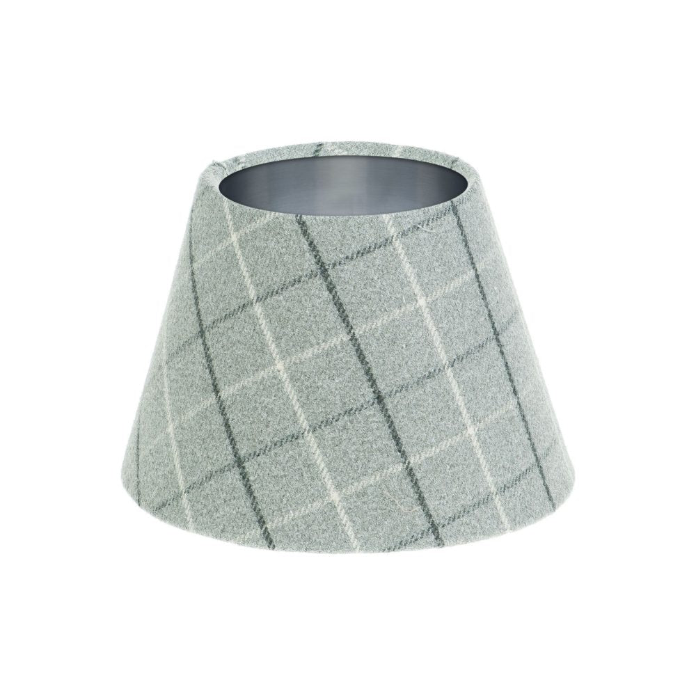 Bamburgh Dove Grey Tartan Empire Lampshade Brushed Silver Inner
