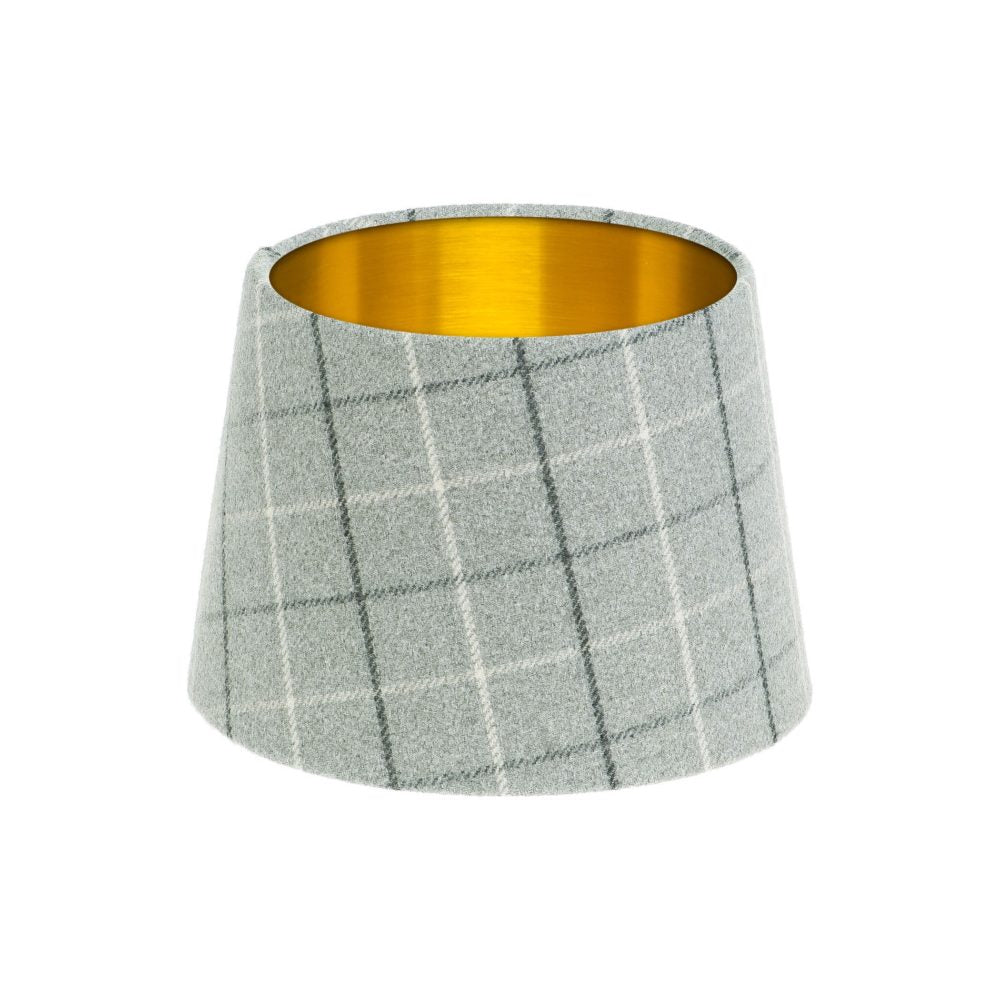 Bamburgh Dove Grey Tartan French Drum Lampshade Brushed Gold Inner