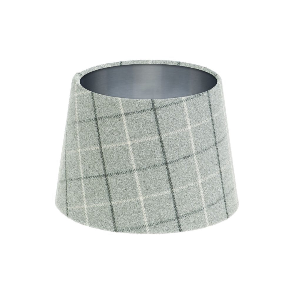 Bamburgh Dove Grey Tartan French Drum Lampshade Brushed Silver Inner