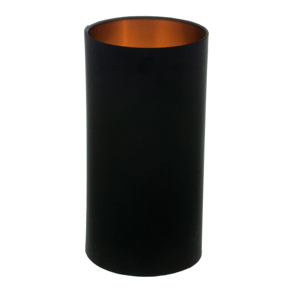 Black Velvet Tall Drum Lampshade Brushed Copper Inner
