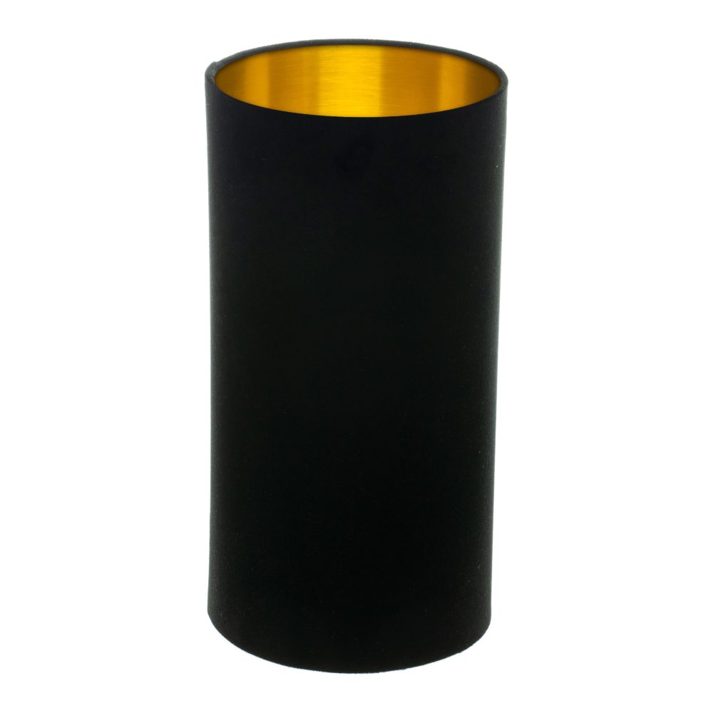 Black Velvet Tall Drum Lampshade Brushed Gold Inner